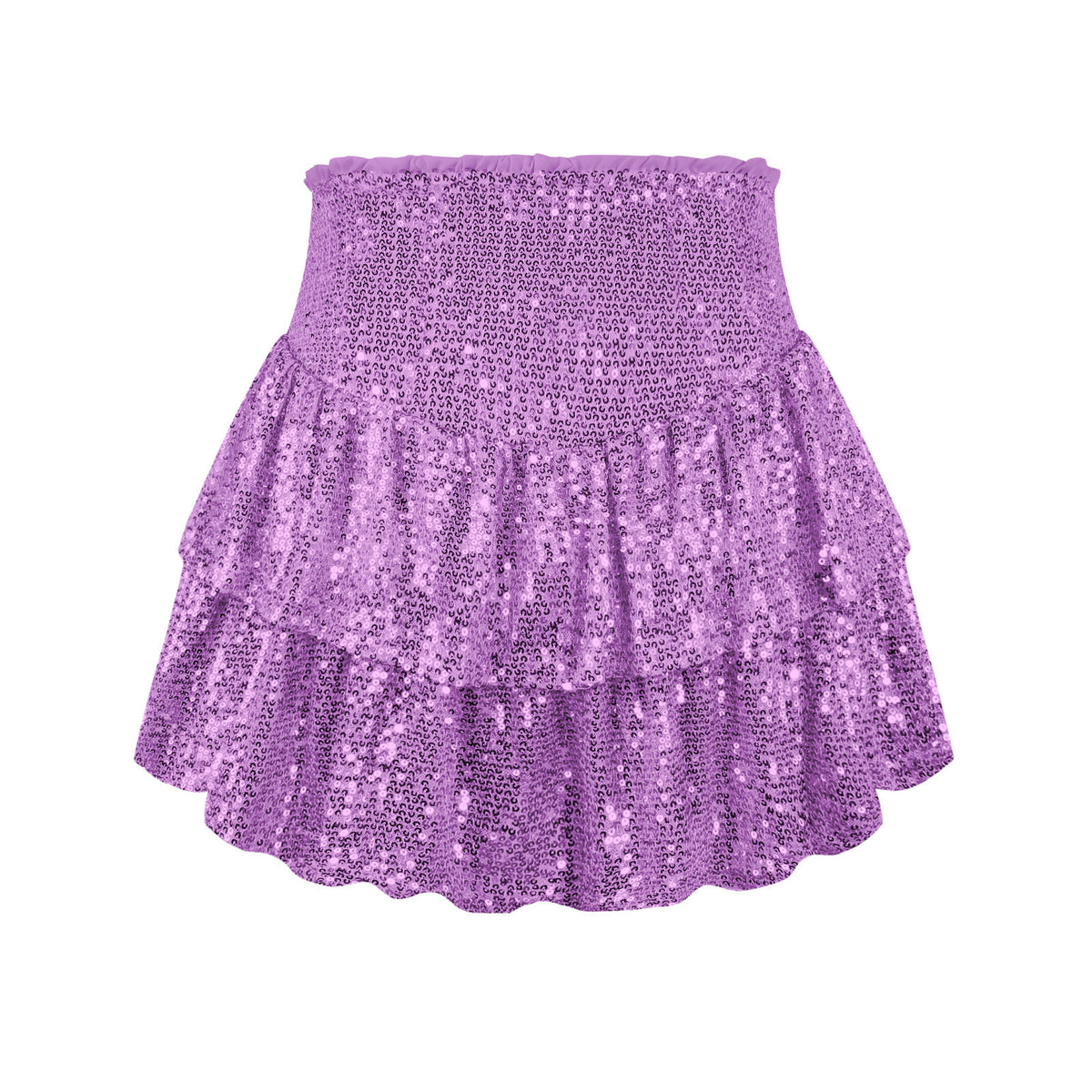 Sequin Tiered Ruffle Cheerleader Mini Skirt - Purple