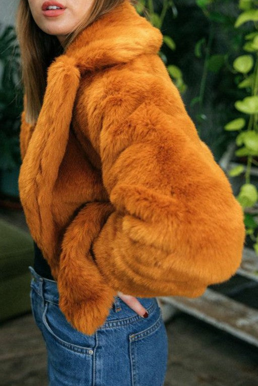 Notch Collar Faux Fur Midi Coat