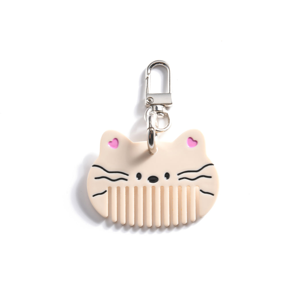 Cat And Duck Mini Comb Keychain Charm - White