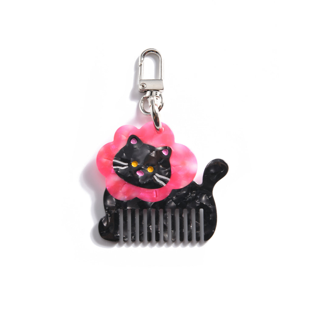 Cat And Duck Mini Comb Keychain Charm - Wreath