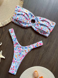 Ditsy Floral Lace Trim Bandeau Bikini Set - Floral