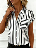 Striped Button Down Shirt With Chest Pocket - Black