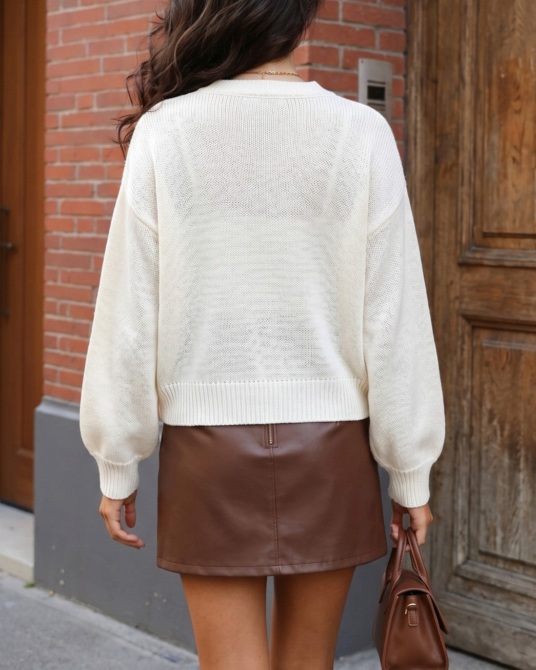 Ribbed Knit Cardigan With Horn Toggle Buttons - White - 2
