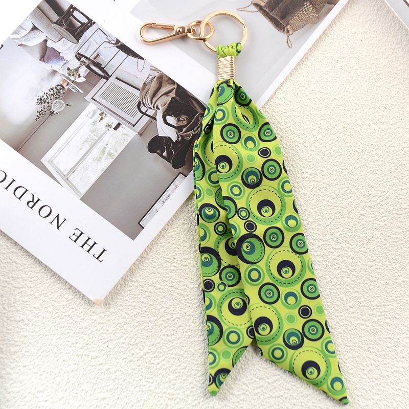 Printed Scarf Tassel Bag Charm Keychain - Green