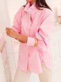 Pink Ruffle Collar Oversized Button Up Shirt - Pink