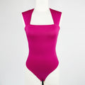 Square Neck Wide Strap Open Back Bodysuit - Grey