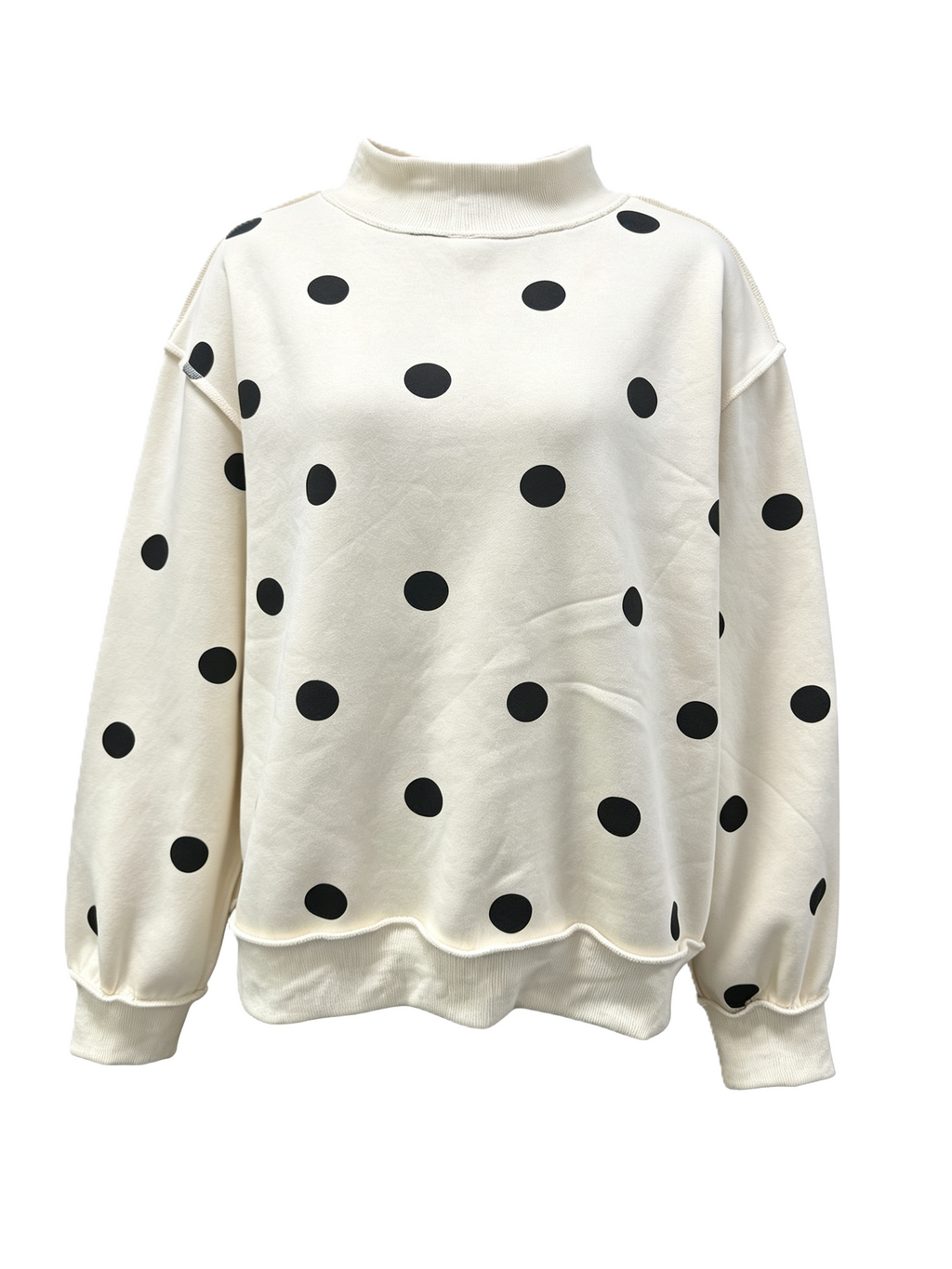 Brushed Polka Dot Drop Shoulder Sweatshirt - Apricot - 1
