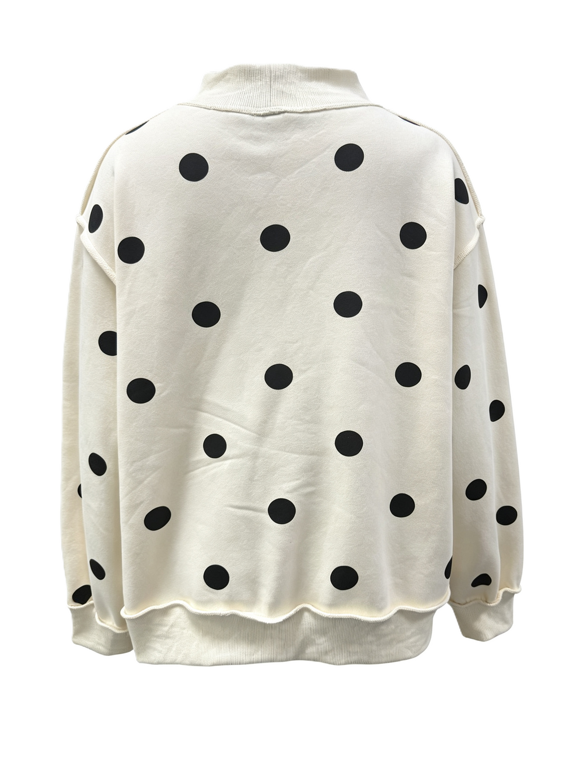 Brushed Polka Dot Drop Shoulder Sweatshirt - Apricot - 2