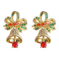 Rhinestone Bow And Bell Drop Earrings - Gold