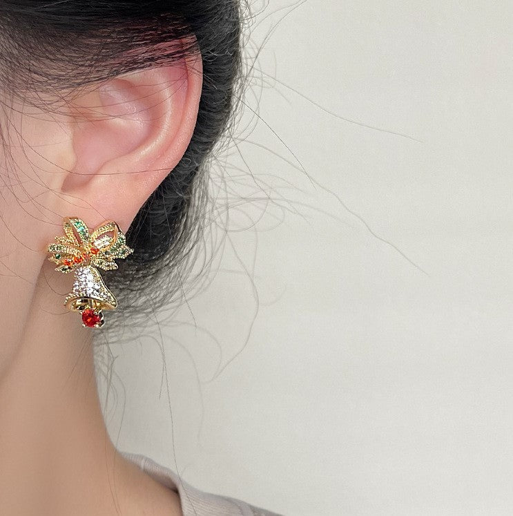 Rhinestone Bow And Bell Drop Earrings