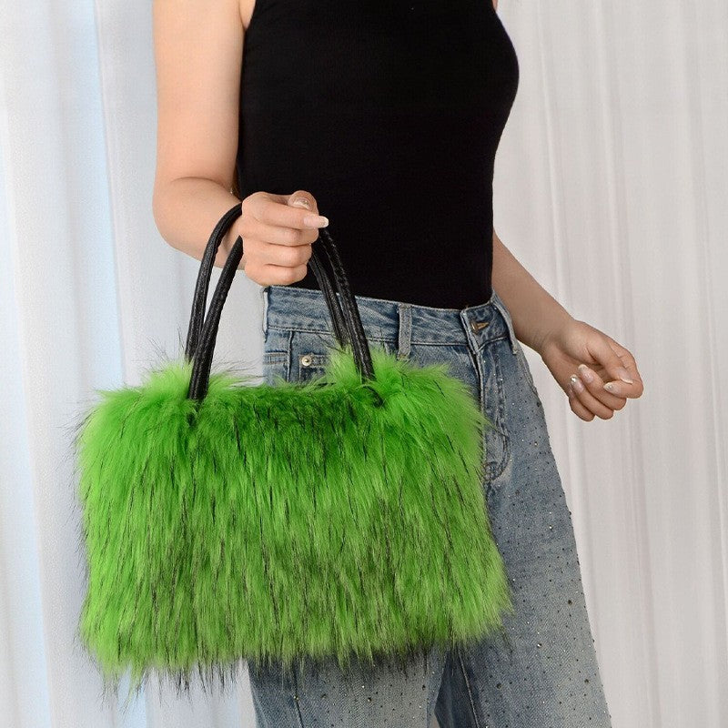 Fluffy Faux Fur Satchel with Shoulder Strap