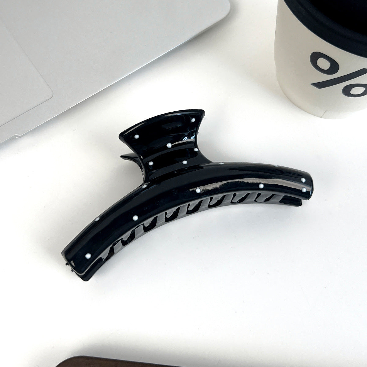 Polka Dot Bow And Arch Claw Clip - Black_Moon