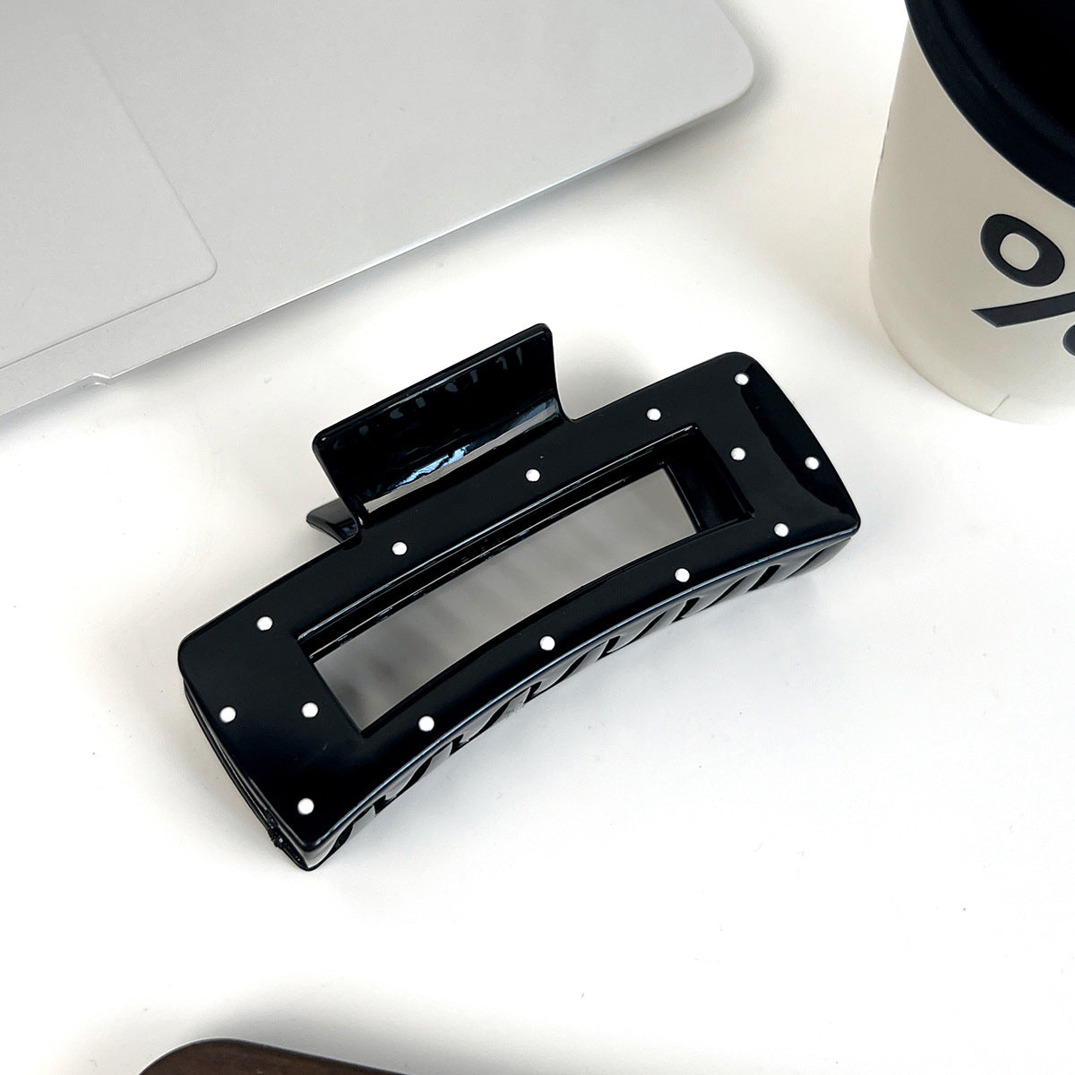 Polka Dot Bow And Arch Claw Clip - Black_Square
