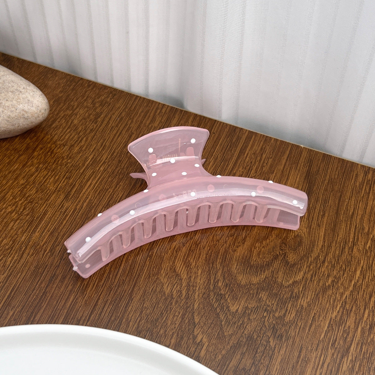 Polka Dot Bow And Arch Claw Clip - Pink_Moon
