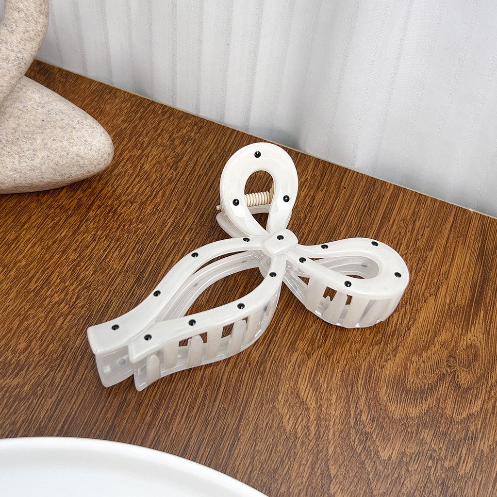 Polka Dot Bow And Arch Claw Clip - White_Bow