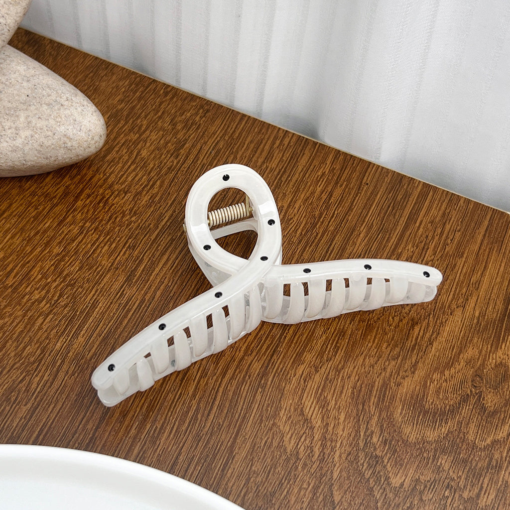 Polka Dot Bow And Arch Claw Clip - White_Cross