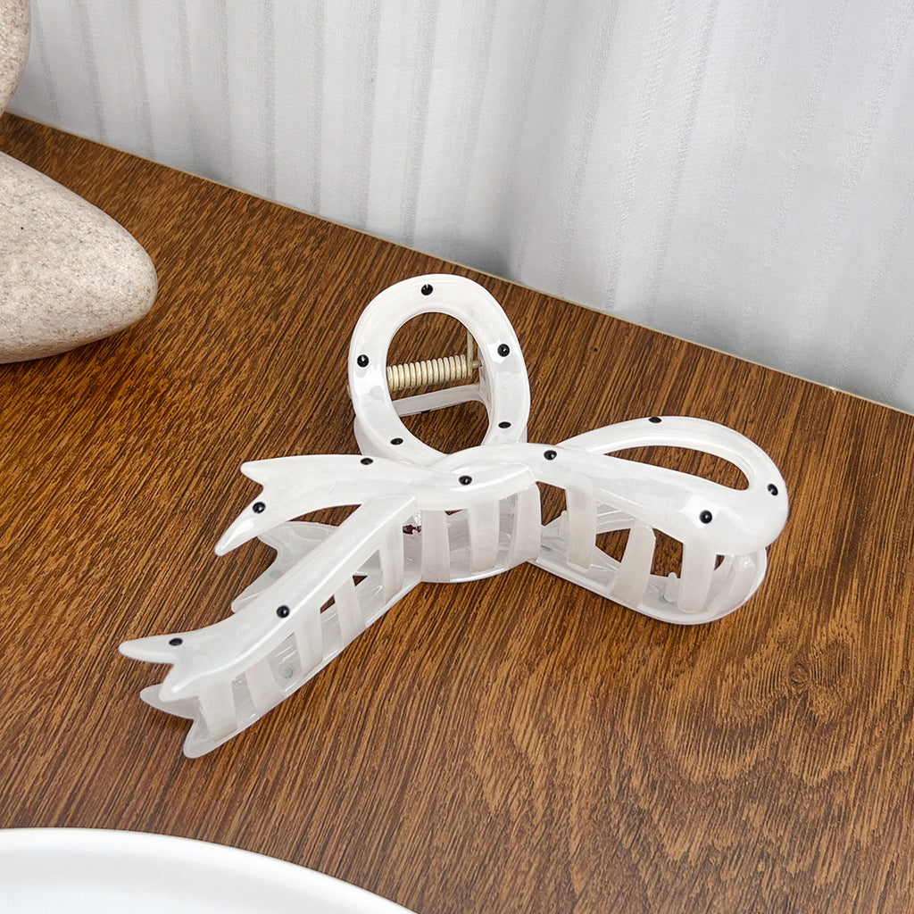 Polka Dot Bow And Arch Claw Clip - White_Ribbon