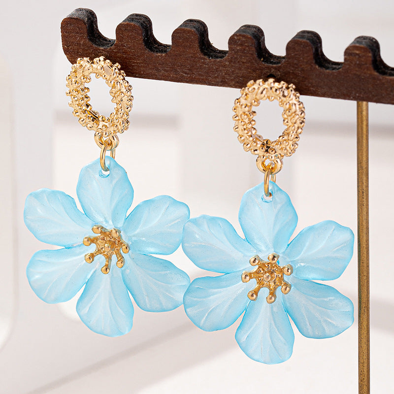 Acrylic Petal Flower Drop Earrings - Blue