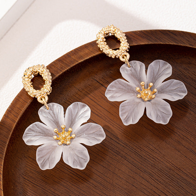 Acrylic Petal Flower Drop Earrings - White
