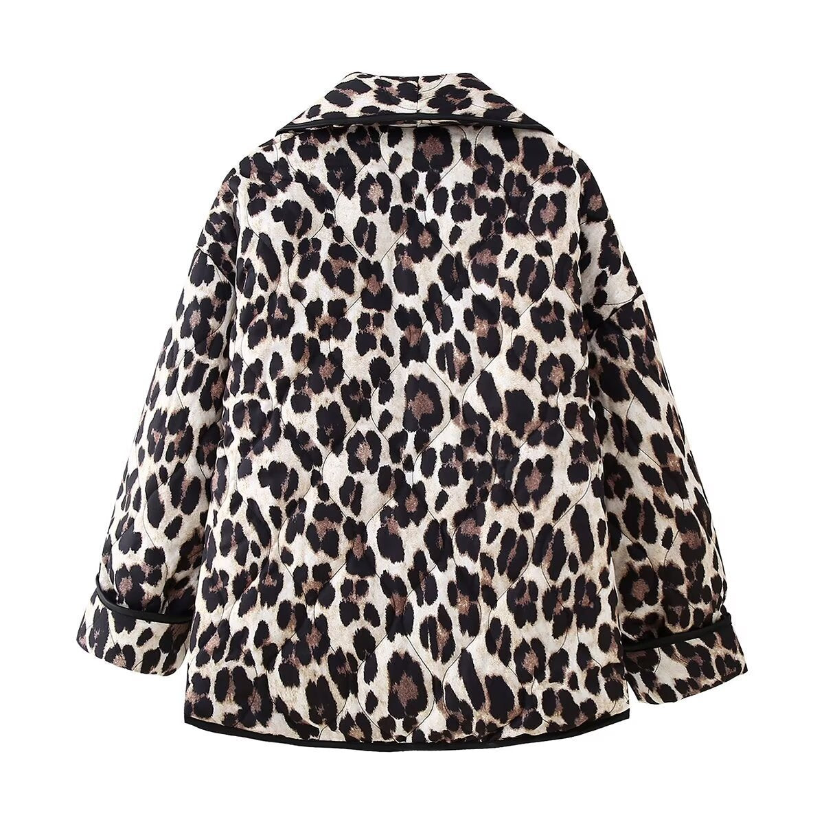 Reversible Leopard Padded Collarless Jacket - Black - 1
