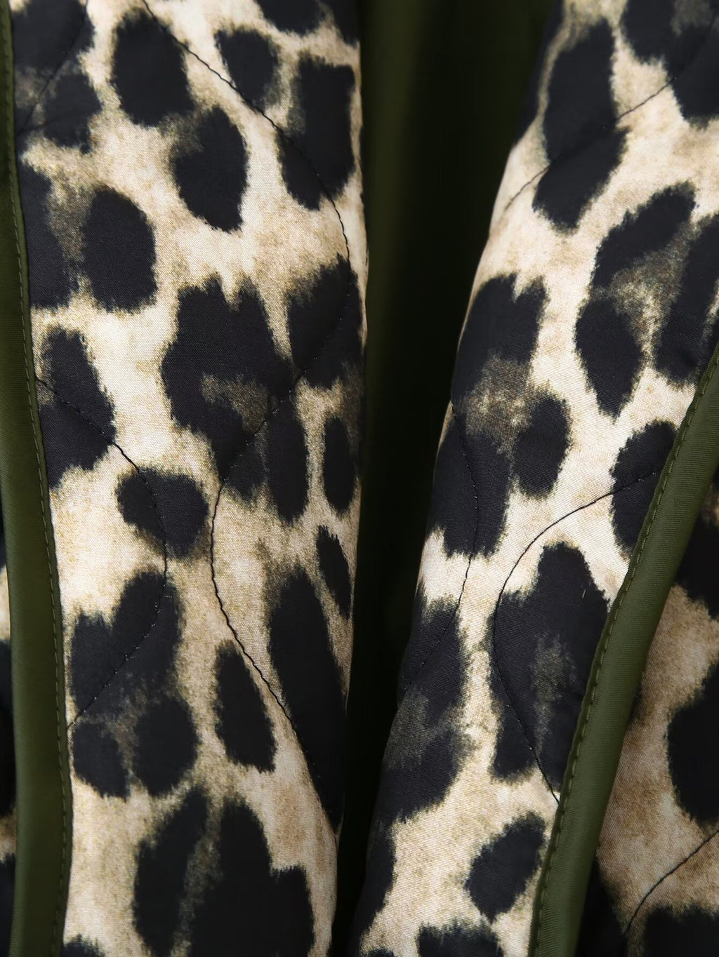 Reversible Leopard Padded Collarless Jacket - DarkGreen - 4