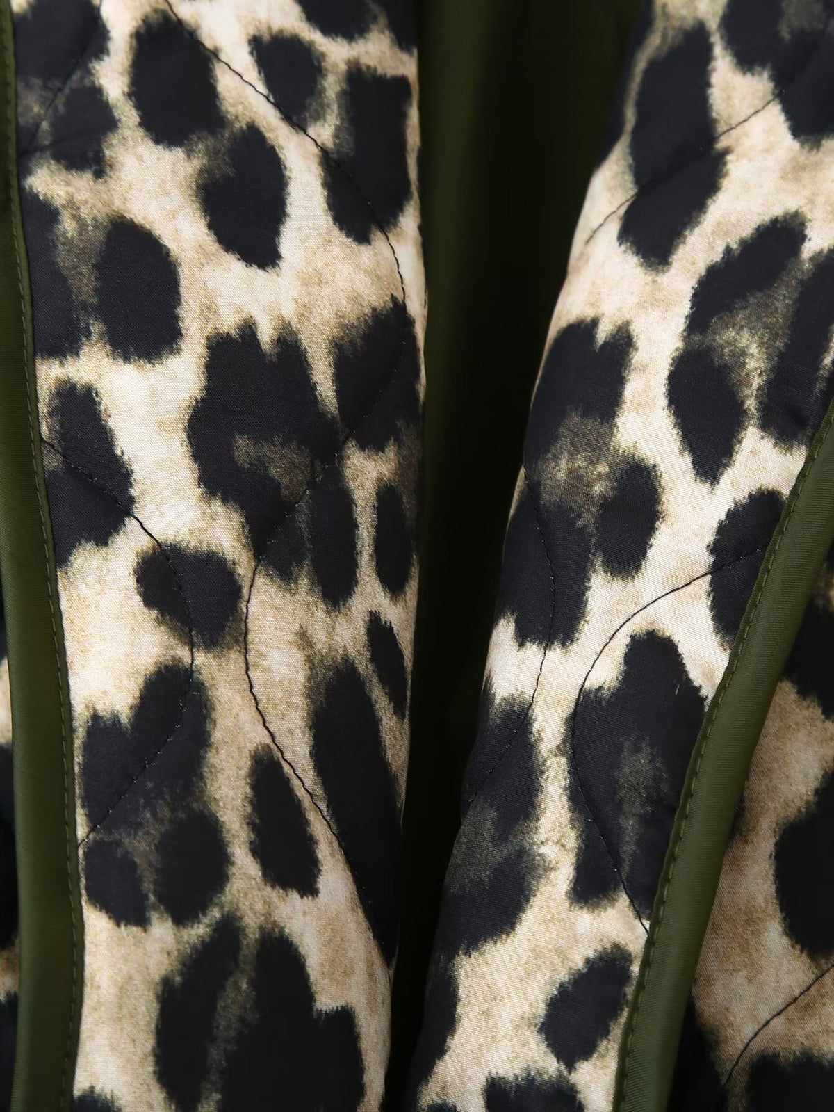 Reversible Leopard Padded Collarless Jacket - DarkGreen - 4