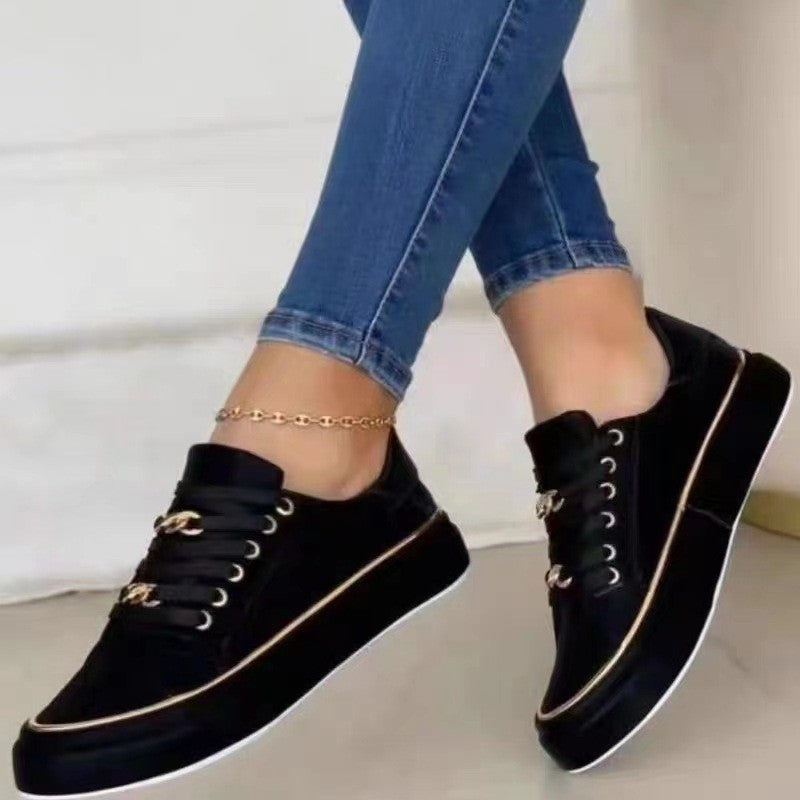 Chain Accent Lace-Up Platform Sneakers