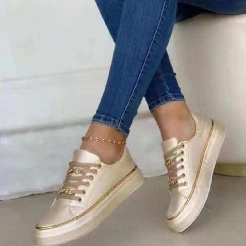 Chain Accent Lace-Up Platform Sneakers