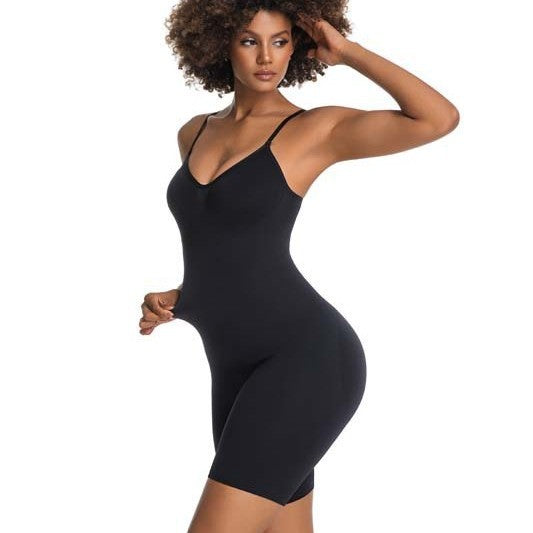Seamless V-Neck Mid-Thigh Tummy Control Bodysuit