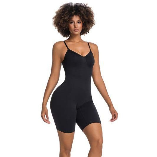 Seamless V-Neck Mid-Thigh Tummy Control Bodysuit