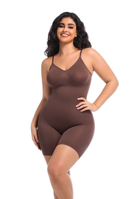 Seamless V-Neck Mid-Thigh Tummy Control Bodysuit