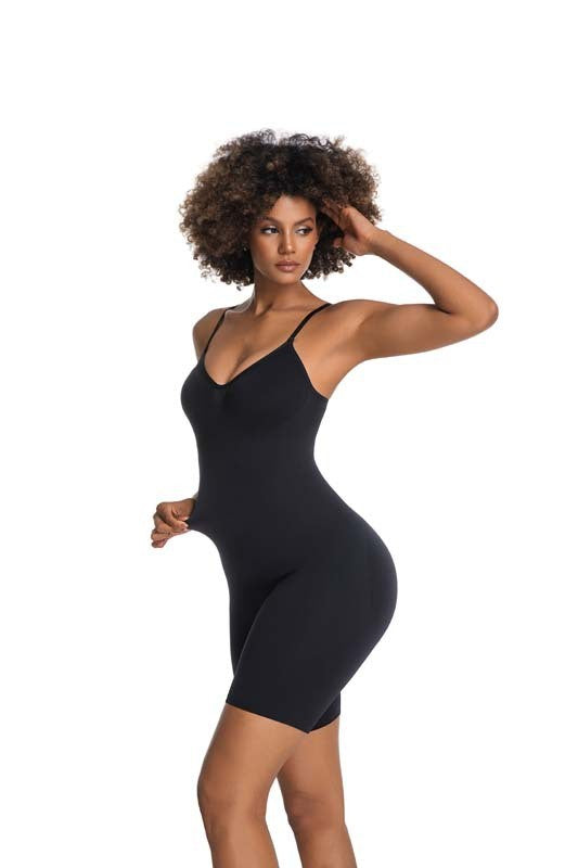 Seamless V-Neck Mid-Thigh Tummy Control Bodysuit