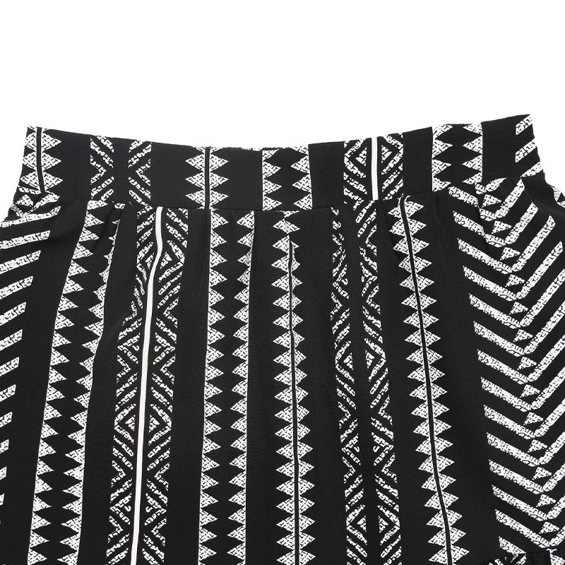 Geometric Print Tiered Maxi Skirt - Black - 1