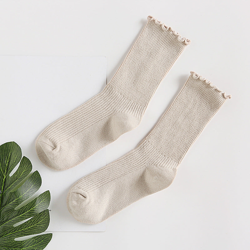 Ruffle Edge Ribbed Slouch Socks - SkinColor