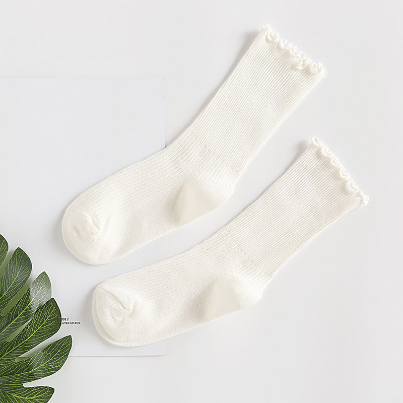 Ruffle Edge Ribbed Slouch Socks - White