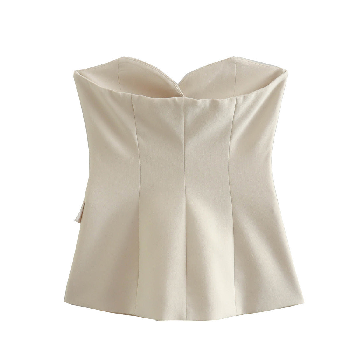 Strapless Button Front Tailored Bustier Top - Tan - 13