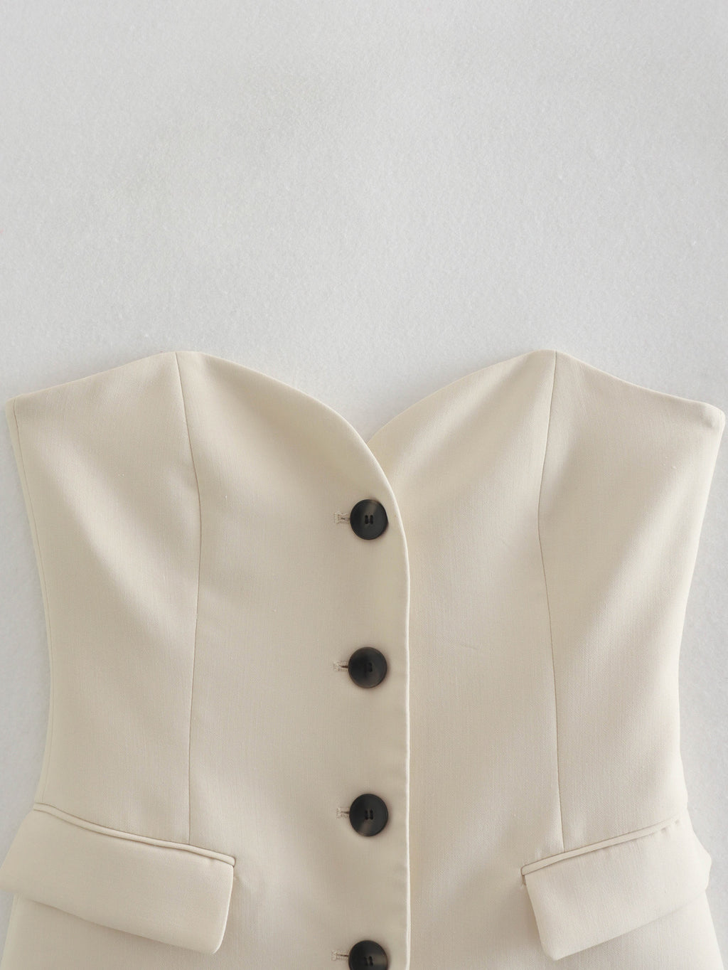 Strapless Button Front Tailored Bustier Top - Tan - 4
