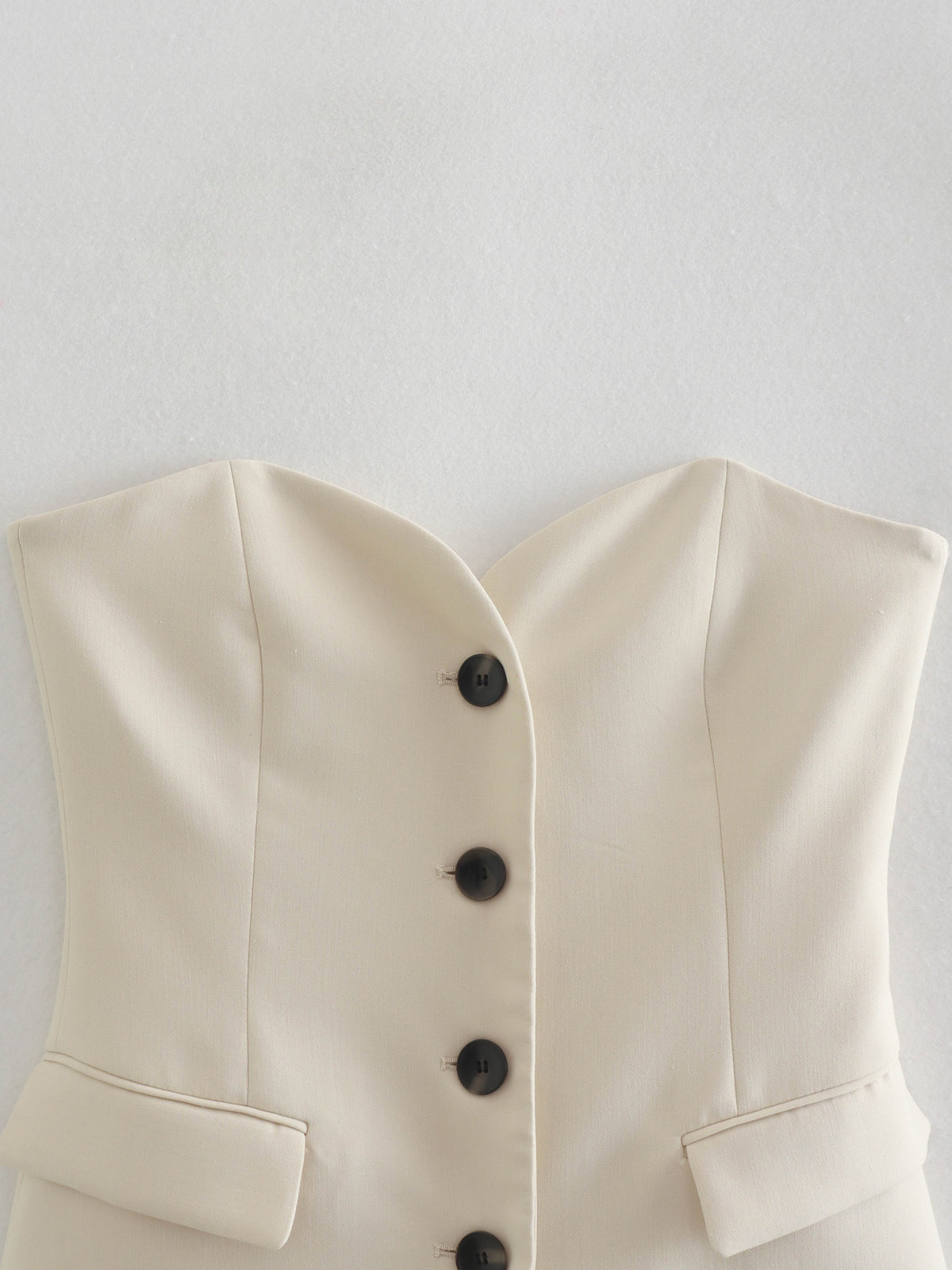 Strapless Button Front Tailored Bustier Top - Tan - 4