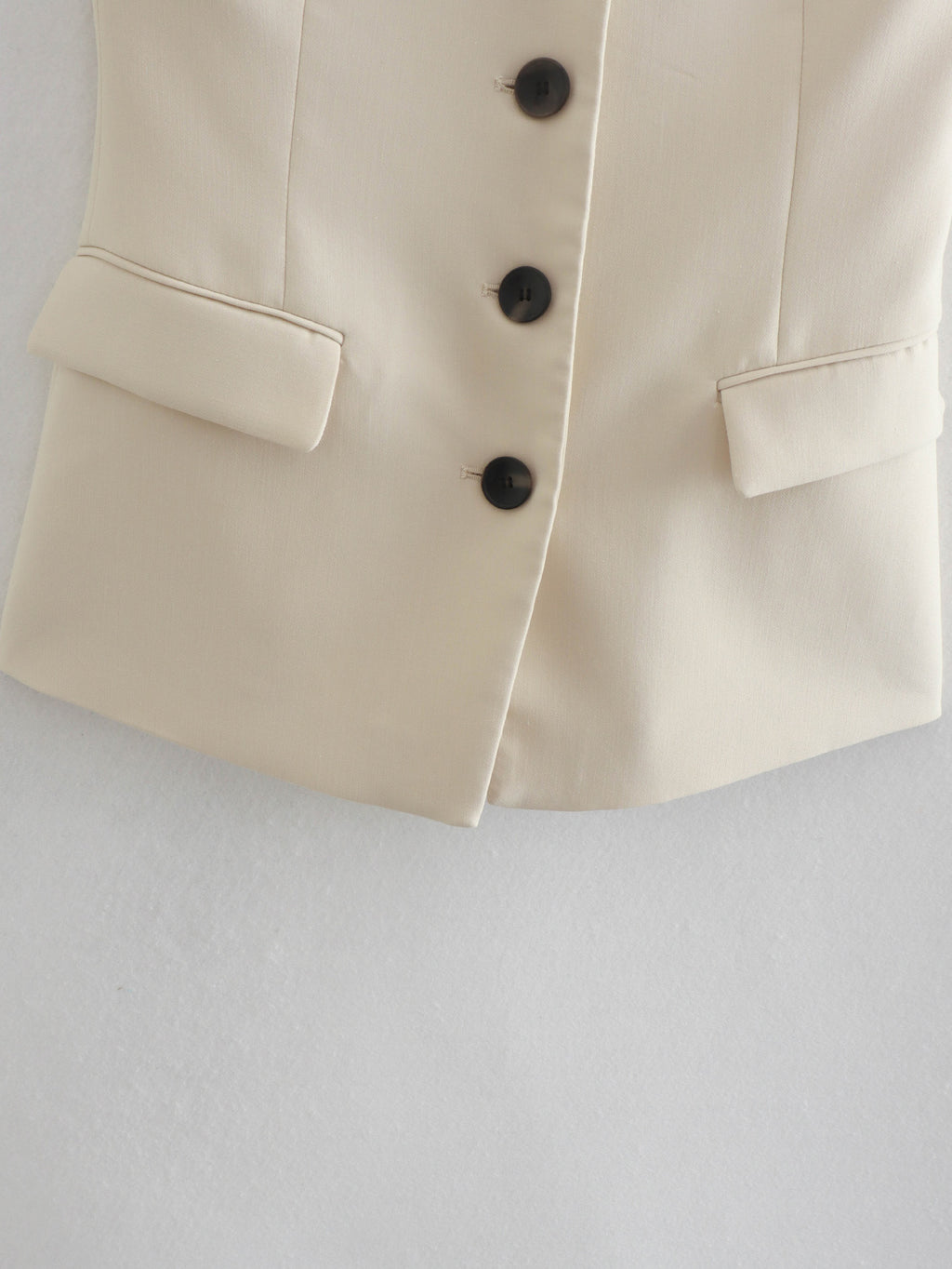 Strapless Button Front Tailored Bustier Top - Tan - 7