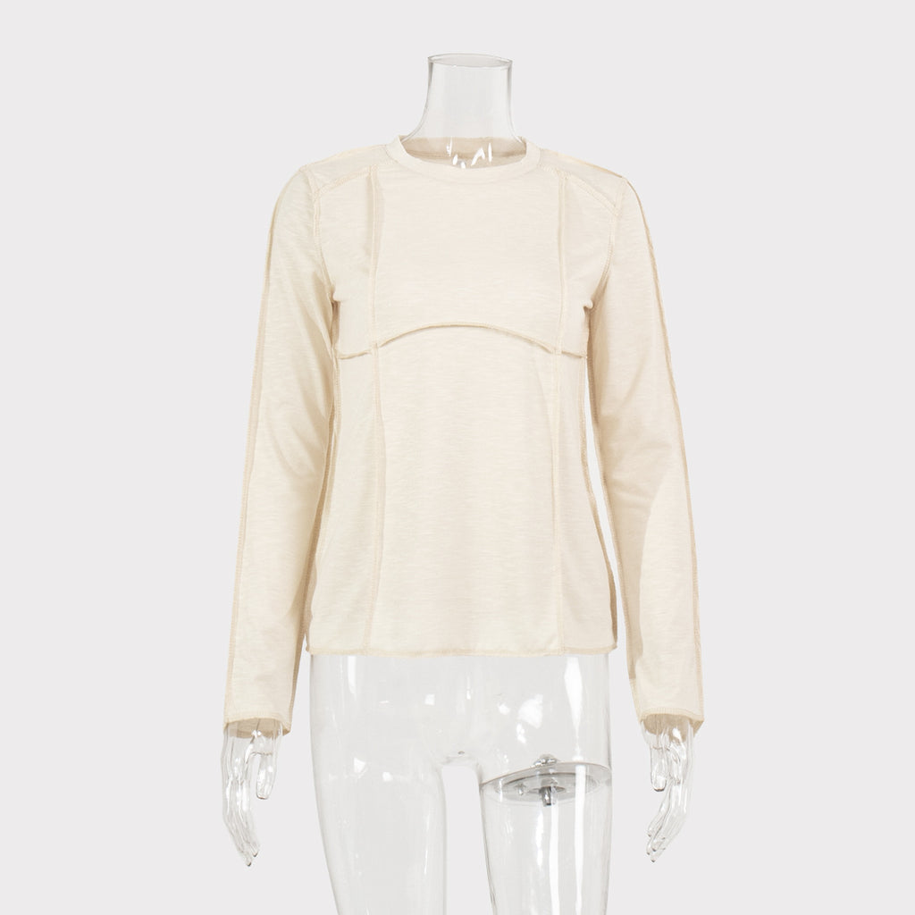 Exposed Seam Slim Long Sleeve Tee - Beige