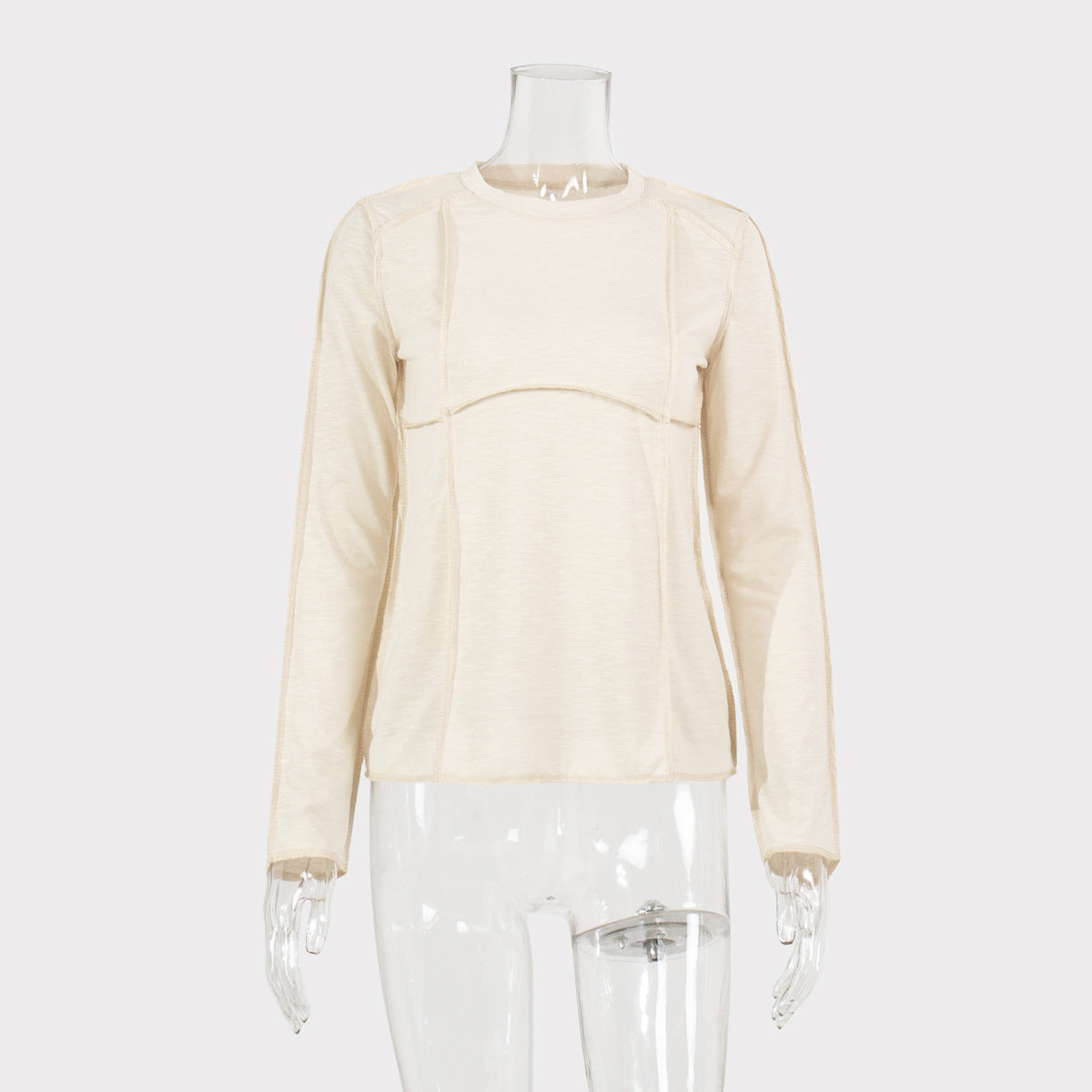 Exposed Seam Slim Long Sleeve Tee - Beige