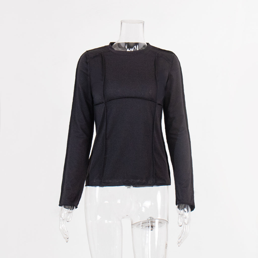 Exposed Seam Slim Long Sleeve Tee - Black