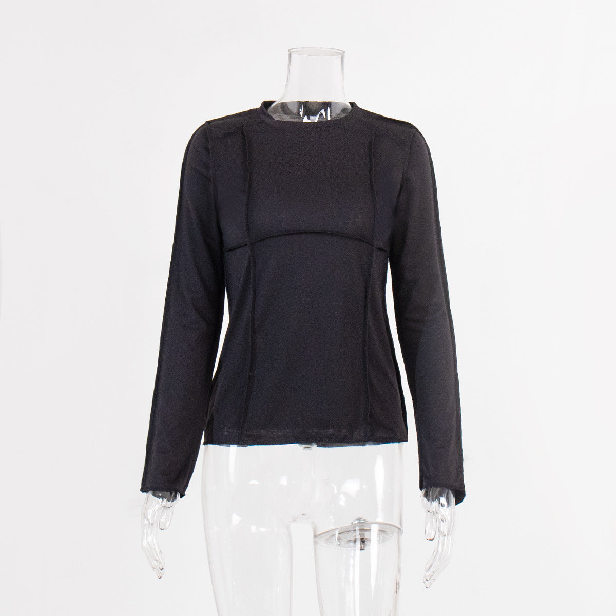 Exposed Seam Slim Long Sleeve Tee - Black