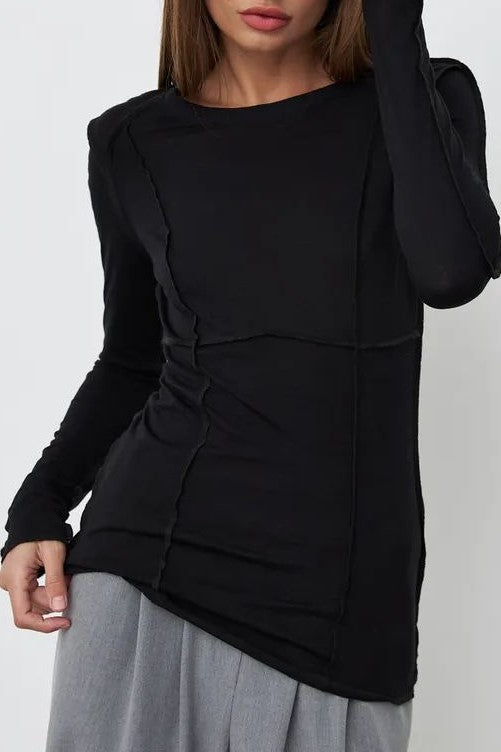 Exposed Seam Slim Long Sleeve Tee - Black - 2
