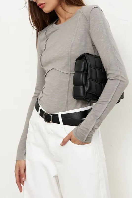 Exposed Seam Slim Long Sleeve Tee - Grey