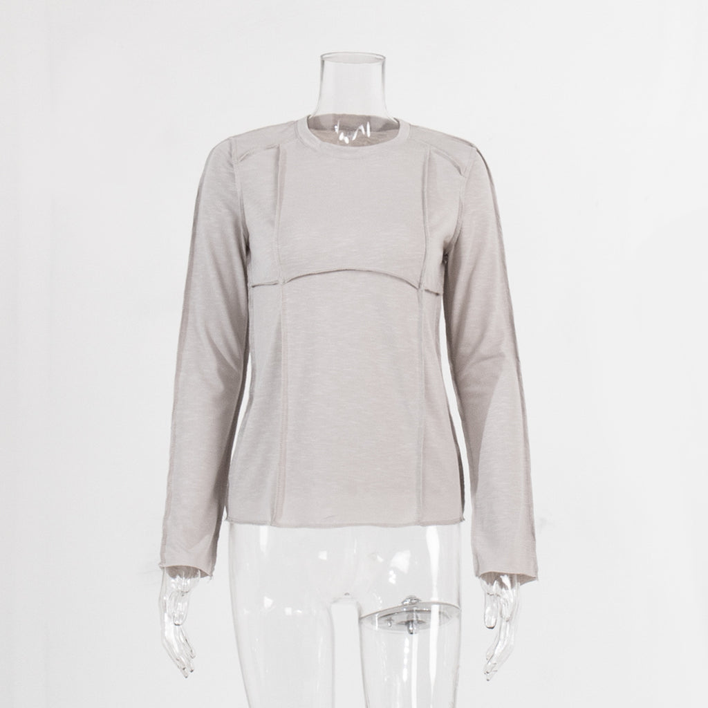 Exposed Seam Slim Long Sleeve Tee - Grey - 1