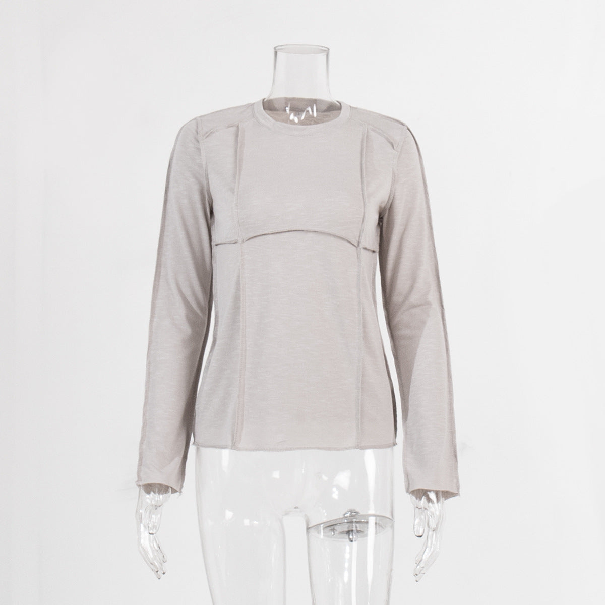 Exposed Seam Slim Long Sleeve Tee - Grey - 1