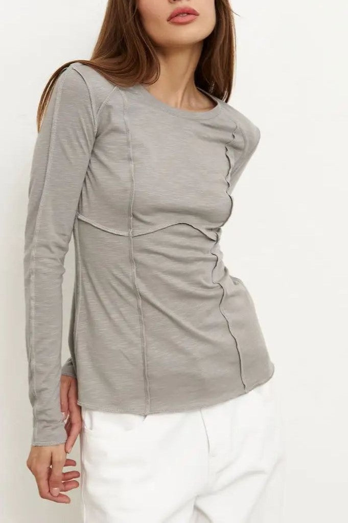 Exposed Seam Slim Long Sleeve Tee - Grey - 2