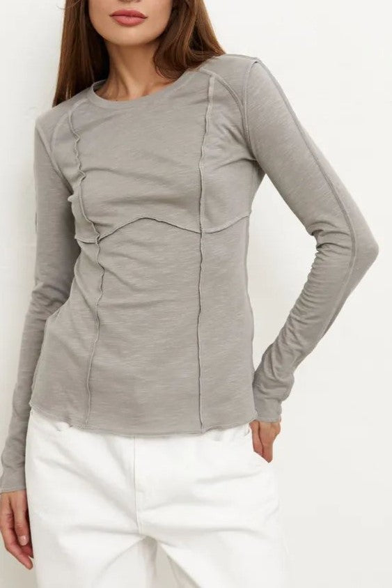 Exposed Seam Slim Long Sleeve Tee - Grey - 3