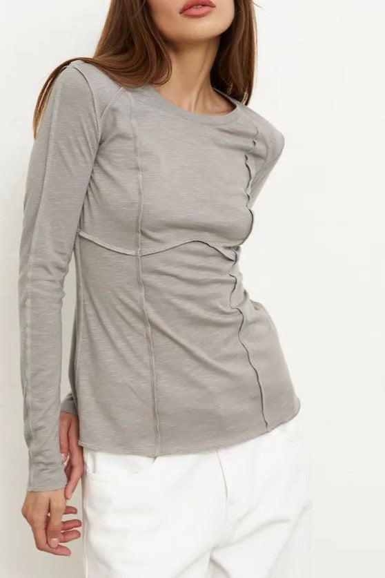 Exposed Seam Slim Long Sleeve Tee - Grey - 4